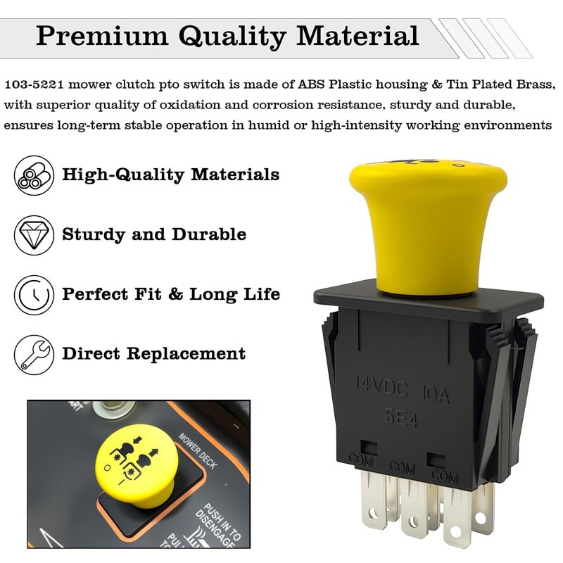 FBLOWMOD 103-5221 Mower Clutch PTO Switch, 8 Terminals, Upgrade Blade Clutch Switch Fit for Exmark Toro Lazer Z, Lazer XP, Z Master, Grasshopper, John Deere, Toro, Everride, Delta, Replace 116-0124 - Image 4